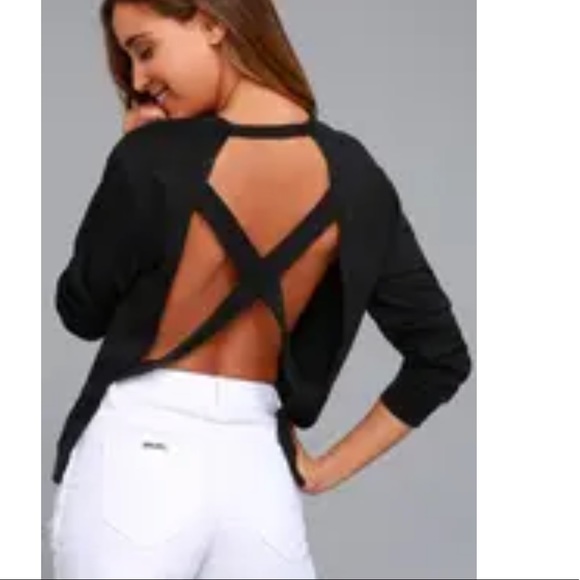 Lulus Tops - Criss Cross Open Back Black Sweatshirt